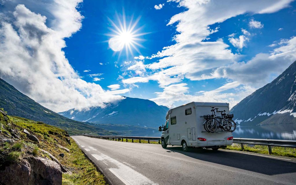 RV driving on mountain road